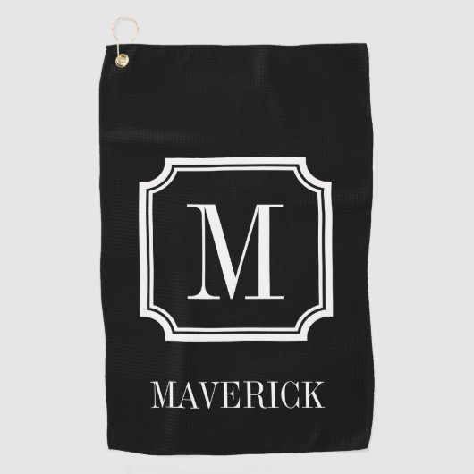 Personalisierter Name Monogramm schwarz Golfhandtuch (Vorderseite)