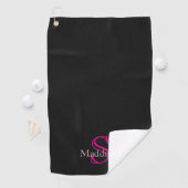 Personalisierter Name Monogramm Schwarz Pink Golfhandtuch (Insitu)