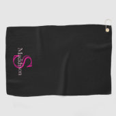 Personalisierter Name Monogramm Schwarz Pink Golfhandtuch (Horizontal)