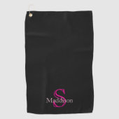 Personalisierter Name Monogramm Schwarz Pink Golfhandtuch (Vorderseite)