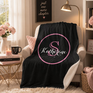 Personalisierter Name Monogramm Schwarz Rosa Sherpadecke