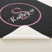 Personalisierter Name Monogramm Schwarz Rosa Sherpadecke (3/4)