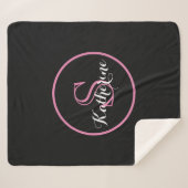 Personalisierter Name Monogramm Schwarz Rosa Sherpadecke (Vorderseite (Horizontal))