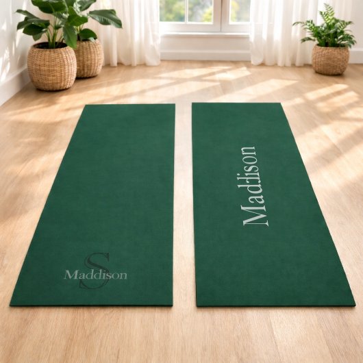 Personalisierter Name Monogramm Smaragdgrün Schwar Yogamatte