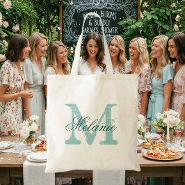 Personalisierter Name Monogramm Totbeutel | Türkis Tragetasche