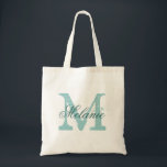 Personalisierter Name Monogramm Totbeutel | Türkis Tragetasche<br><div class="desc">Personalisierter Name Monogramm Totbeutel | Türkisblau / aquamarin grün. Elegantes Logo-Design mit mit Monogramm Buchstaben-Initialen. Niedliche Vintage Geschenkidee für Braut und Brautmädchen bei Hochzeiten.</div>