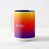 Personalisierter Name Multicolor Gelb Orange Blau Zweifarbige Tasse (Vorderseite Links)