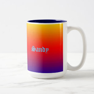 Personalisierter Name Multicolor Gelb Orange Blau Zweifarbige Tasse