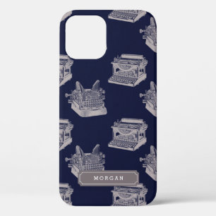 Personalisierter Name Muster Blaue Vintage Schreib iPhone 12 Hülle