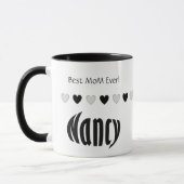 personalisierter Name "Nancy", Schwarz-Weiß-Herz Tasse (Links)