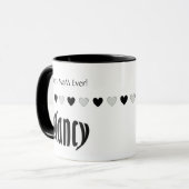 personalisierter Name "Nancy", Schwarz-Weiß-Herz Tasse (Vorderseite Links)