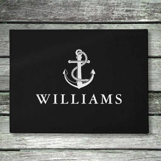 Personalisierter Name Nautic Anchor Schwarzweiß Fußmatte