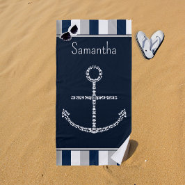 Personalisierter Name Nautic Anchor Strandtuch