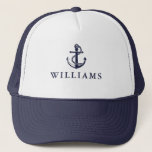 Personalisierter Name Nautic Boat Anchor Navy Blue Truckerkappe<br><div class="desc">Elegantes marineblaues blaues nautisches Design mit einem Schiffsanker und personalisiert mit Ihrem Namen. Entwickelt von Thisisnotme©</div>