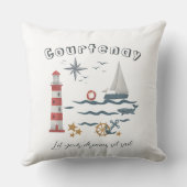 Personalisierter Name Nautic Ocean Sailboat auf Wh Kissen (Rückseite)
