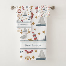 Personalisierter Name Nautic Ocean Sailboat Badhandtuch Set