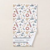 Personalisierter Name Nautic Ocean Sailboat Badhandtuch Set (Handtuch)
