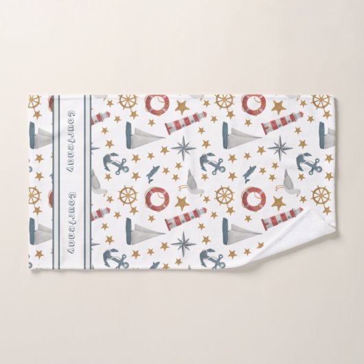 Personalisierter Name Nautic Ocean Sailboat Badhandtuch Set (Handtuch)