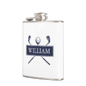 Personalisierter Name Navy Blue Clubs und Ball Flachmann (Links)