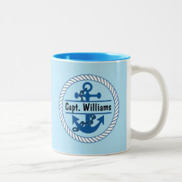 Personalisierter Name Navy Blue Nautical Anchor Ma Zweifarbige Tasse
