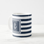 Personalisierter Name Navy Blue Stripe Nautical An Kaffeetasse (Vorderseite Links)