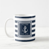Personalisierter Name Navy Blue Stripe Nautical An Kaffeetasse (Links)