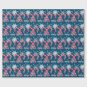 Personalisierter Name Navy Snowflake Candy Cane Ge Geschenkpapier (Flach)