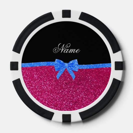 Personalisierter Name Nebel heiß rosa Glitzer blau Pokerchips (Vorderseite)
