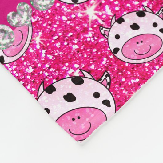 Personalisierter Name Nebel Hot Rosa Glitzer Kuh K Fleecedecke (Ecke)