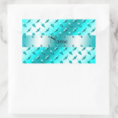 Personalisierter Name Neon Blue Diamantblech Stahl Rechteckiger Aufkleber (Tasche)