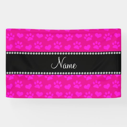 Personalisierter Name Neon heißen rosa Herzen und  Banner (Horizontal)