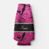 Personalisierter Name Neon Hot Pink Glitzer Mermai Flaschenkühler (Vorderseite)