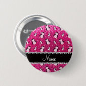 Personalisierter Name Neon Hot Pink Glitzer Pingui Button (Vorne & Hinten)