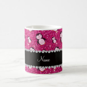 Personalisierter Name Neon Hot Pink Glitzer Pingui Kaffeetasse