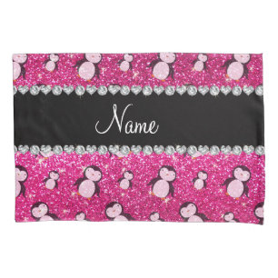 Personalisierter Name Neon Hot Pink Glitzer Pingui Kissenbezug