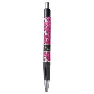 Personalisierter Name Neon Hot Pink Glitzer Pingui Kugelschreiber