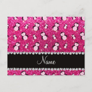 Personalisierter Name Neon Hot Pink Glitzer Pingui Postkarte