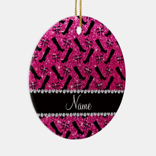 Personalisierter Name Neon Hot Rosa Glitzer Stiefe Keramikornament (Rechts)