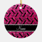 Personalisierter Name Neon Hot Rosa Glitzer Stiefe Keramikornament (Vorne)
