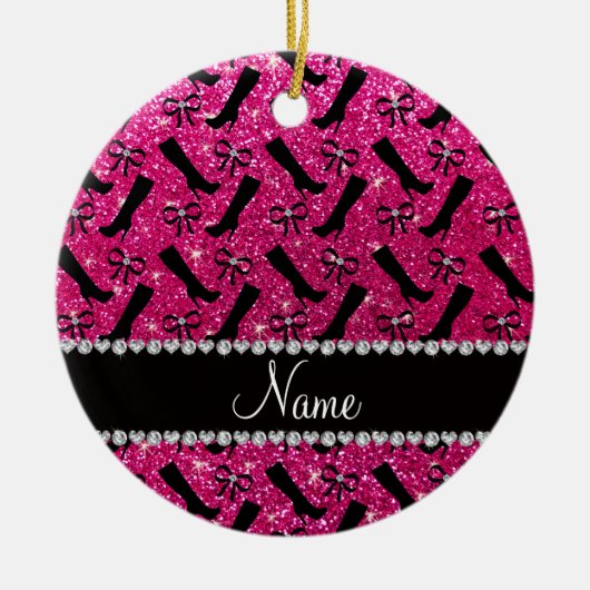Personalisierter Name Neon Hot Rosa Glitzer Stiefe Keramikornament (Vorne)