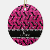 Personalisierter Name Neon Hot Rosa Glitzer Stiefe Keramikornament (Links)