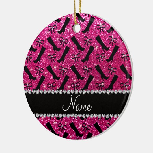 Personalisierter Name Neon Hot Rosa Glitzer Stiefe Keramikornament (Links)