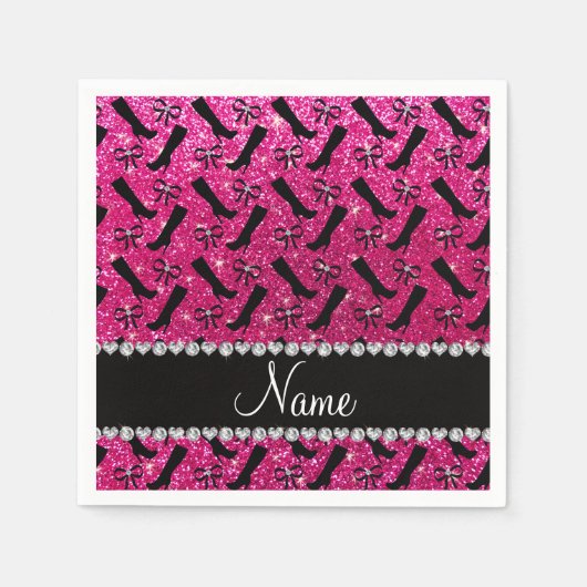 Personalisierter Name Neon Hot Rosa Glitzer Stiefe Serviette (Vorderseite)