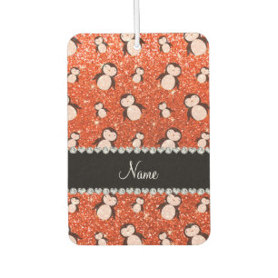 Personalisierter Name Neon Orange Glitzer Pinguine Autolufterfrischer