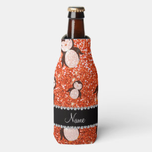 Personalisierter Name Neon Orange Glitzer Pinguine Flaschenkühler