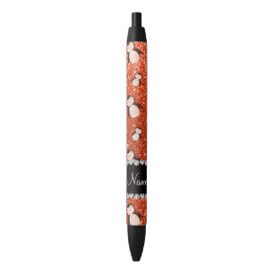 Personalisierter Name Neon Orange Glitzer Pinguine Kugelschreiber