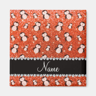 Personalisierter Name Neon Orange Glitzer Pinguine Magnet