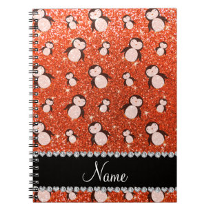 Personalisierter Name Neon Orange Glitzer Pinguine Notizblock