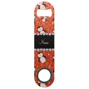Personalisierter Name Neon Orange Glitzer Pinguine Speed Flaschenöffner