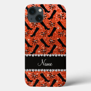 Personalisierter Name Neon Orange Glitzer Stiefel iPhone 13 Hülle